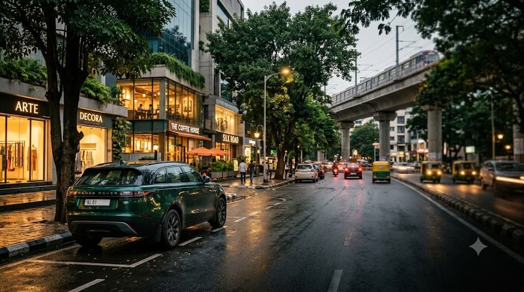 100 Feet Road in Indiranagar, near the CMH Road metro pillars